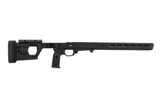 The Magpul Pro 700L Chassis features a fixed stock and black anodized finish